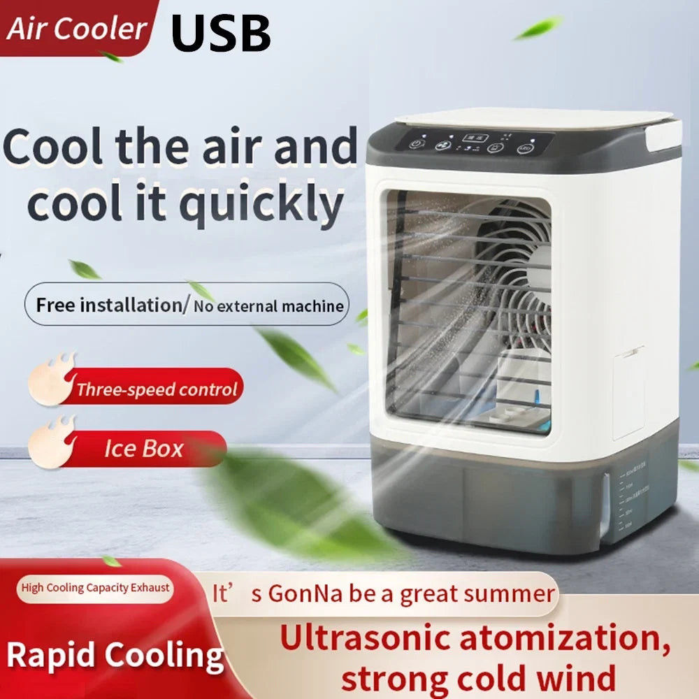 Mobiele Aircooler met Waterreservoir 900ml – Mini Luchtkoeler met Verneveling & LED – 3 Standen – Draagbare Airco voor Slaapkamer & Bureau