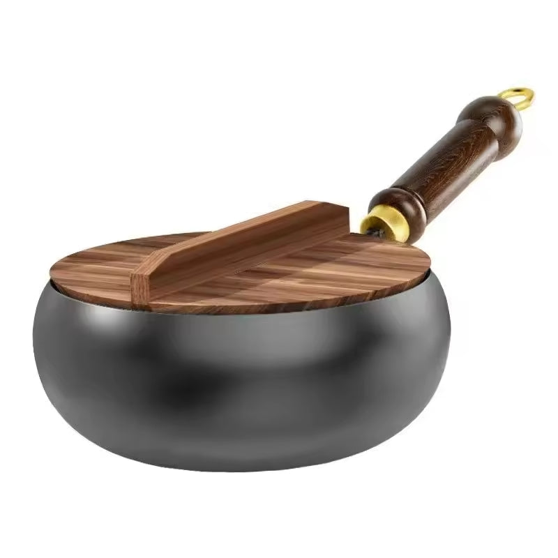 Gietijzeren Wokpan Met Deksel Zwart Oven Geschikt 24cm