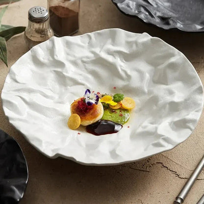 Keramische Schaal met Getijdenrimpel Effect Wit Zwart Coastal Servies 23cm 28cm