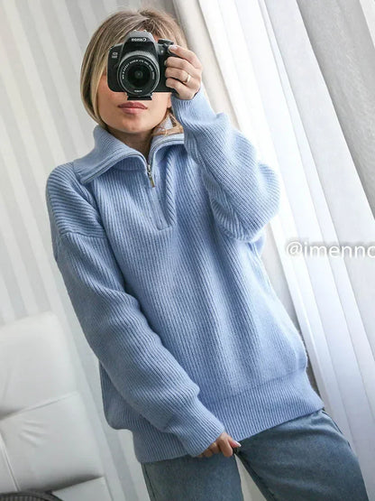 Dames Trui Gebreide Turtleneck Rits Trui Warm en Stijlvol