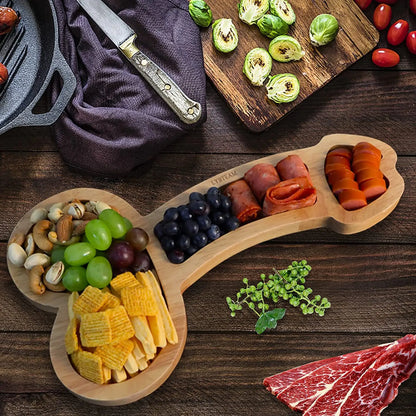Multi-Compartiment Serveerplank van Donker Hout – Praktische Snackplank met Meerdere Vakjes voor Hapjes & Dips