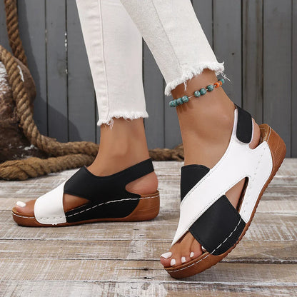 Wedge Sandalen met Contrastkleuren Comfortabel