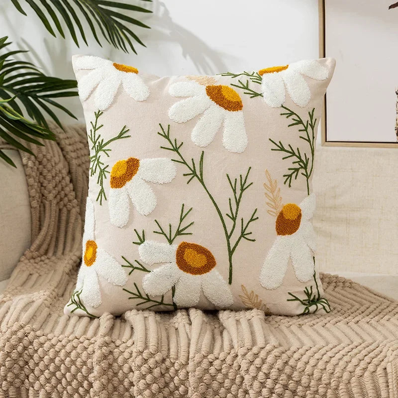 Kussenhoes 45x45cm Katoen Canvas Geborduurd Bloemen Wit Sierkussenhoes Bank Slaapkamer Landelijke Stijl Decoratief