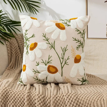 Kussenhoes 45x45cm Katoen Canvas Geborduurd Bloemen Wit Sierkussenhoes Bank Slaapkamer Landelijke Stijl Decoratief
