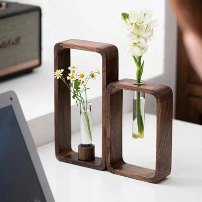 Glazen Vaas voor Stekjes met Houten Standaard – Decoratieve Propagator voor Planten