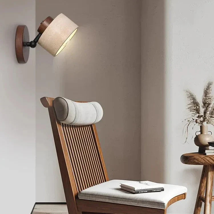 Wandlamp Travertin Steen LED E27 3000K Japandi Compact Rond