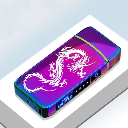 Elektronische Plasma Aansteker USB Oplaadbaar Winddicht Metaal Blauw Voor Kaarsen Pijp Muggenspiralen Dubbele Boog Touchsensor LED Display