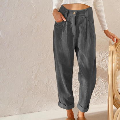 Damesbroek Hoge Taille Corduroy met Opgerolde Pijpen