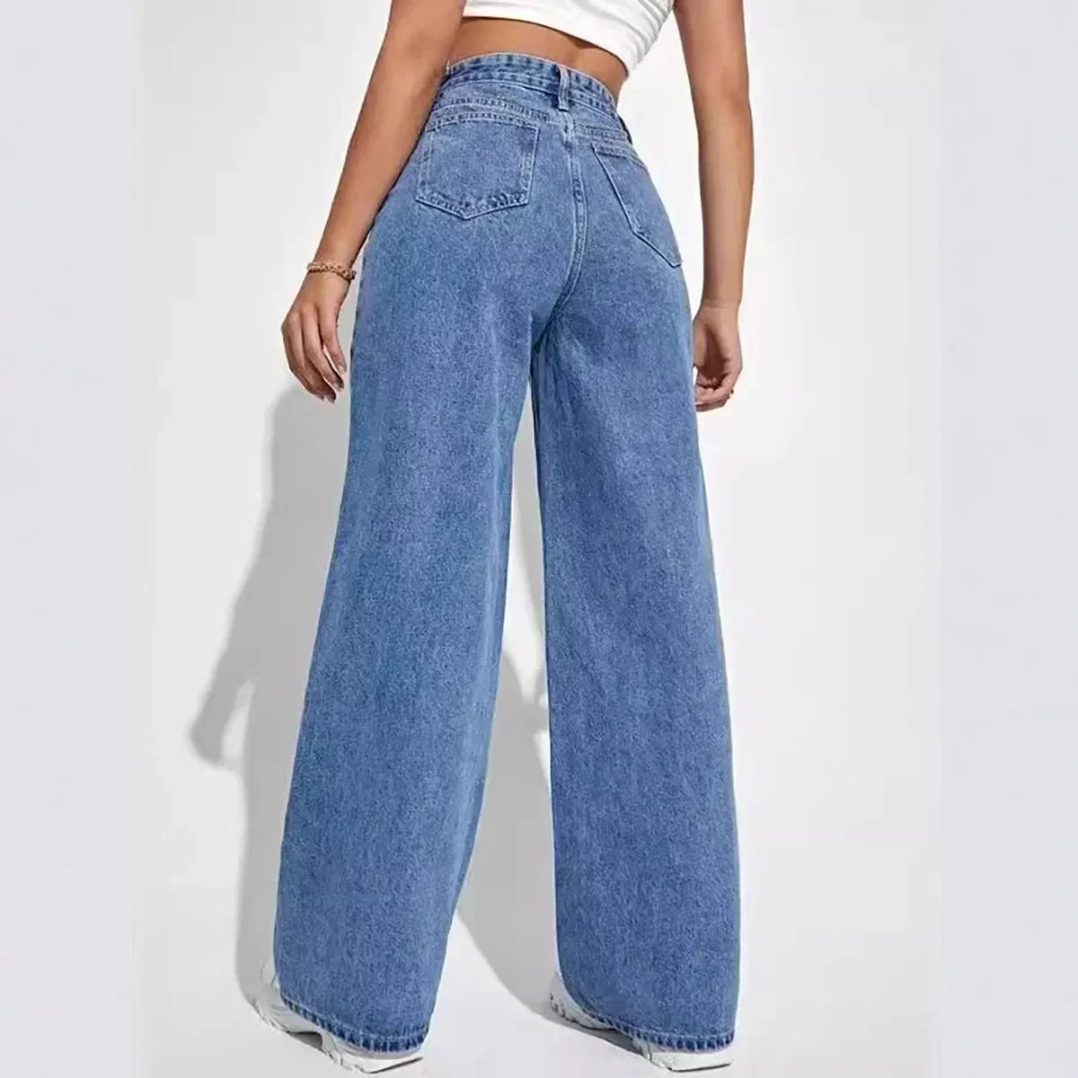 Dames Wide Leg Jeans Hoge Taille Rechte Spijkerbroek