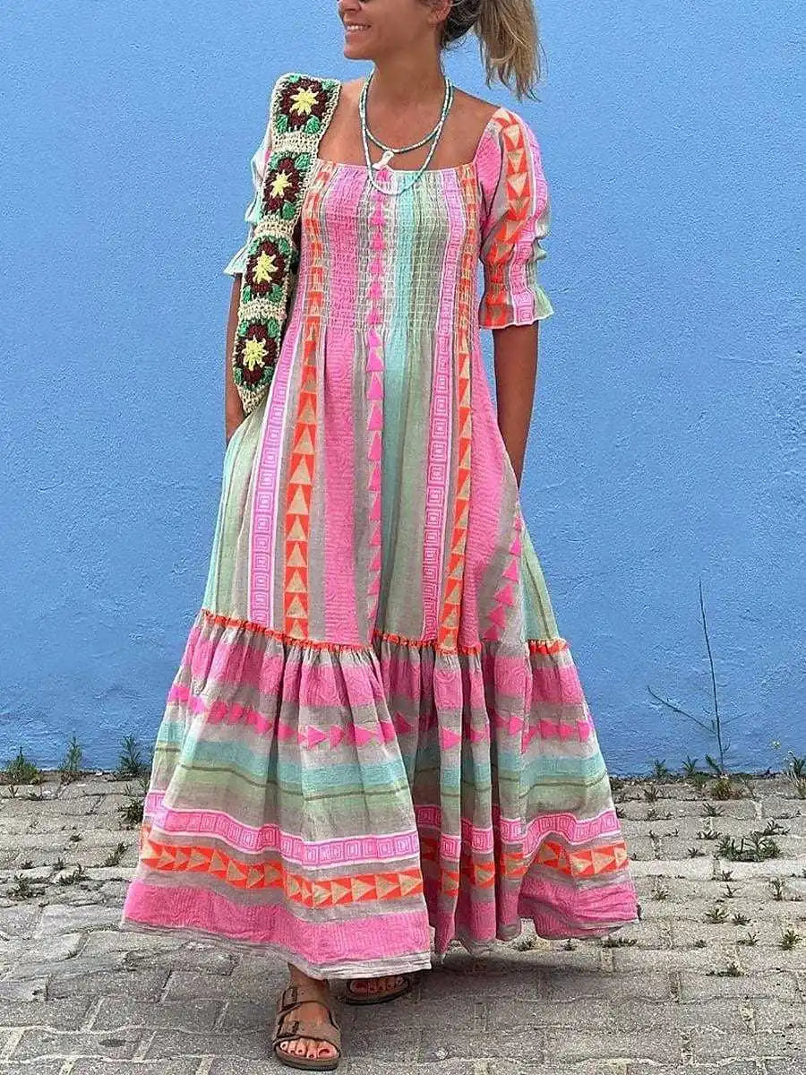 Jurk Zomer Maxi Gestreept PlooienJurk voor Vrouw - StudioMarella
