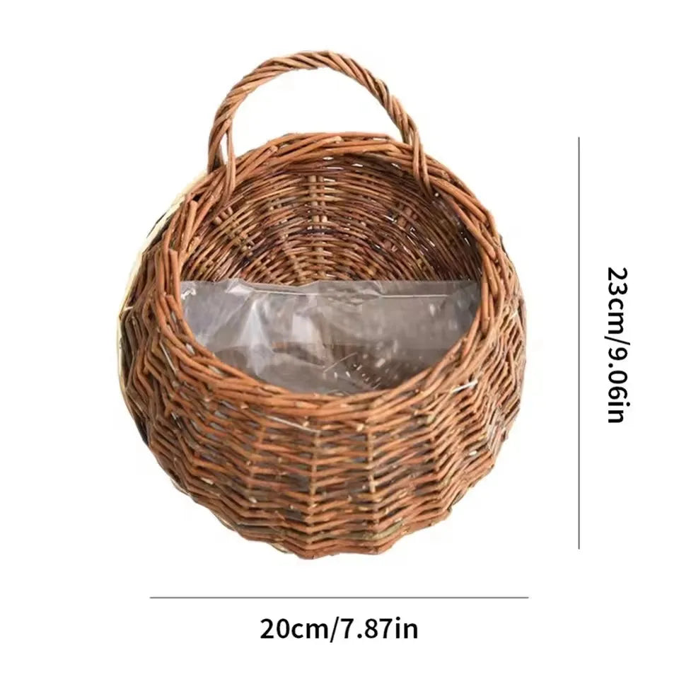 Hangmand Riet Naturel Wanddecoratie Tuin Balkon Woonkamer Handgemaakt Bloempot Mand Rotan Plantenmand Binnen Buiten