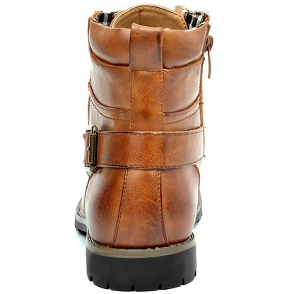 Heren Leren Boots Robuust met Vetersluiting en Gesp