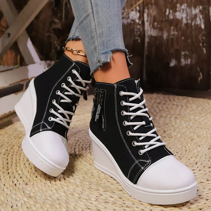 Wedge Sneaker Elegante Hak met Ritssluiting Zwart