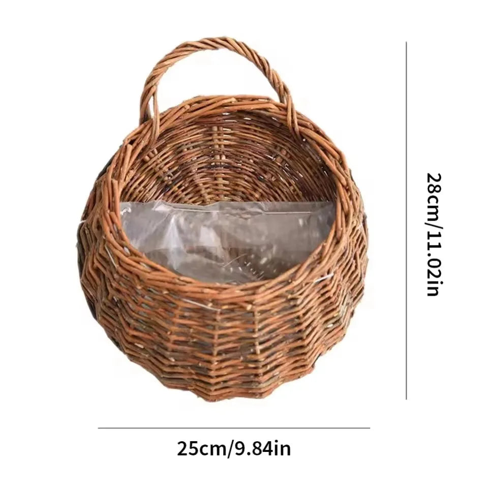 Hangmand Riet Naturel Wanddecoratie Tuin Balkon Woonkamer Handgemaakt Bloempot Mand Rotan Plantenmand Binnen Buiten