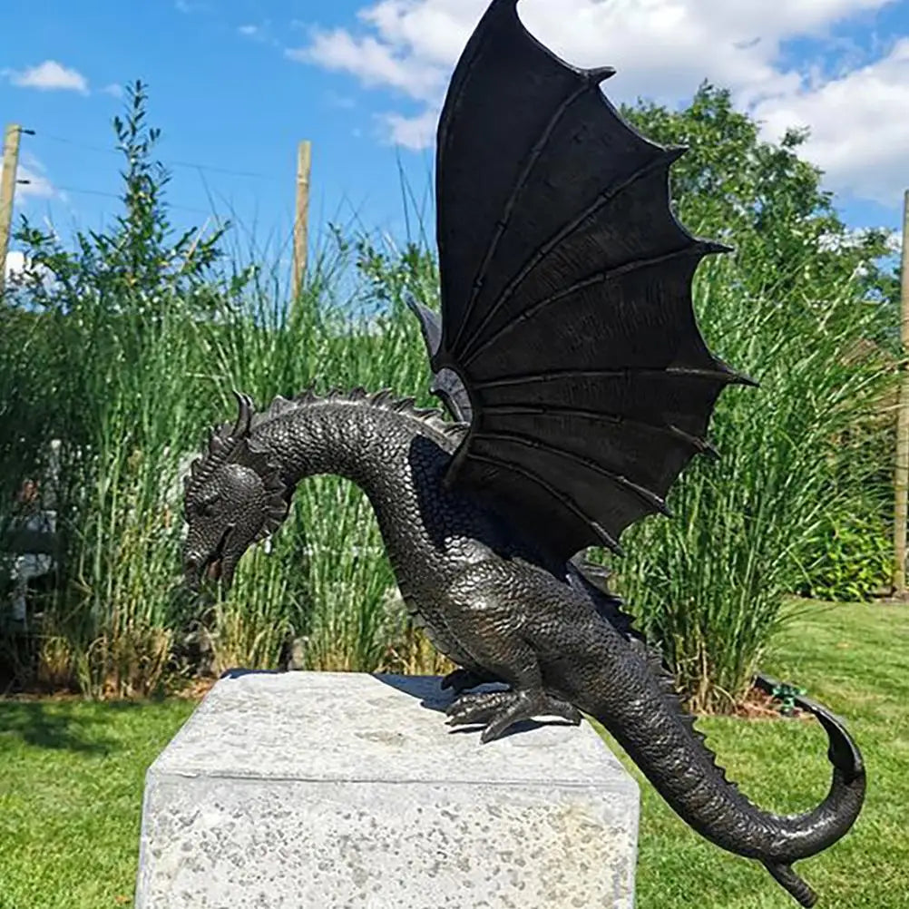 Draak Fontein Tuinbeeldje Hars 35cm Brons Waterspijtende Draak Tuin Sculptuur Vijver Terras Buitendecoratie Ornament