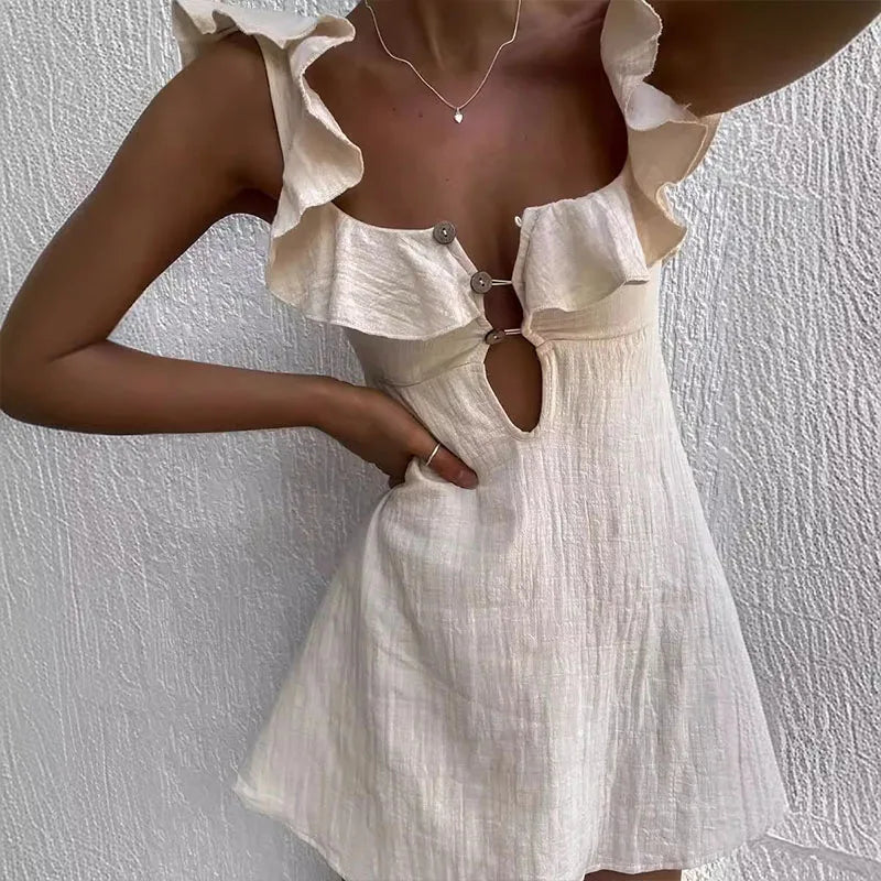 Vrouwen Zomerjurk Kort met V-Hals en Ruffles