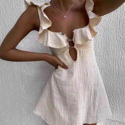 Vrouwen Zomerjurk Kort met V-Hals en Ruffles