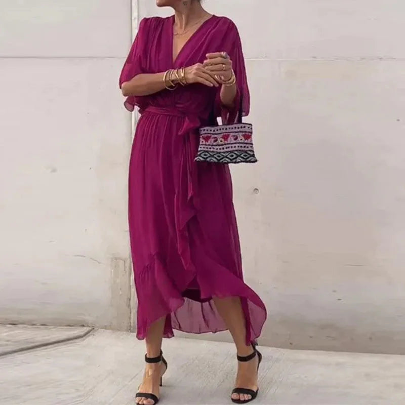 Zomerjurk Chiffon Rood Rose Vrouwenjurk