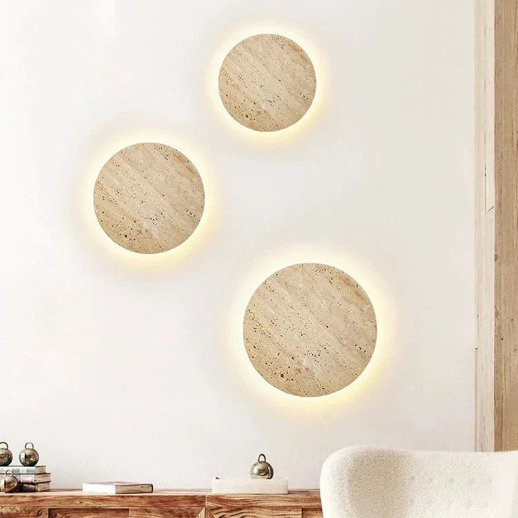 Wandlamp Travertin Rond LED Modern Natuursteen Ø23 Ø30