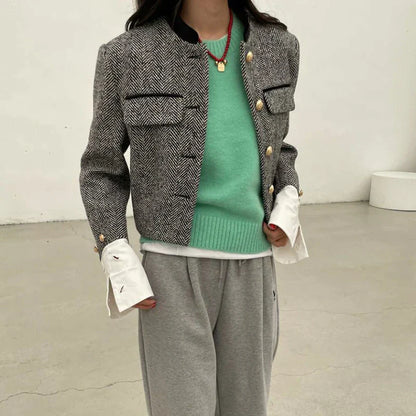 Dame Blazer Geruit Jasje Met Metaal Knopen