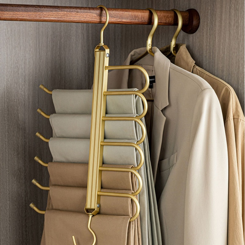 Broekhanger aluminium 6 broeken goud ruimtebesparend kledinghanger kast organizer draaibare hanger anti slip broekhouder
