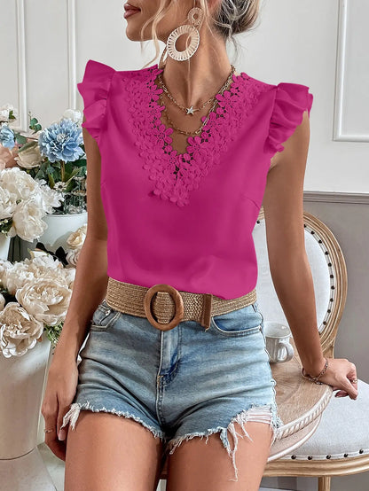 Vrouwelijke Blouse met Kanten Details en Frivole Franje