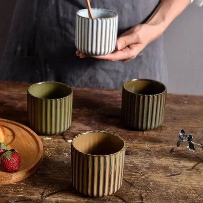 Japandi Theekop Keramiek Gestreept Retro Japanse Stijl Koffiemok Sake Kopje Porseleinen Theekopje Wijnmok Huishouden Middagthee
