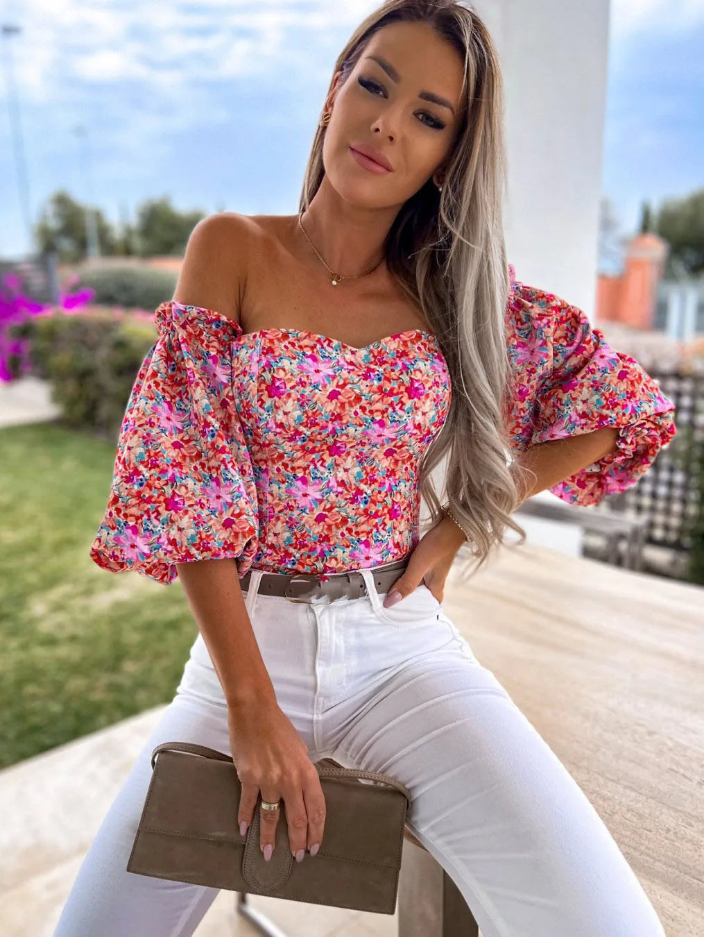 Vrouwelijke Off Shoulder Bloemen Blouse