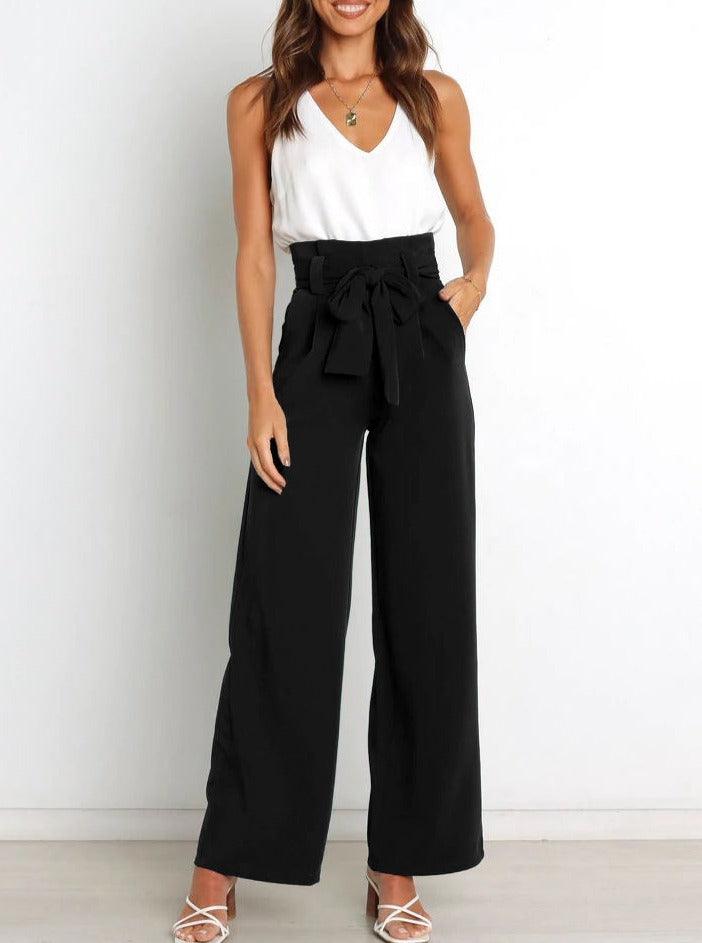 Vrouwelijke Stoffen Broek met Strik Elegant Zwart - StudioMarella