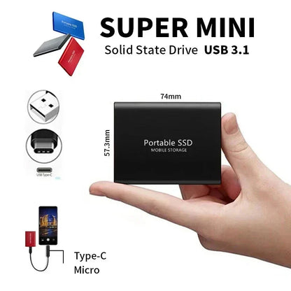 Externe SSD 128TB Draagbare SSD USB-C 3.1 – Ultrasnelle Externe Harde Schijf voor PC, Laptop, Mac, Windows, macOS & Android – Portable SSD voor Gaming, Fotografie, Backup & Databestanden