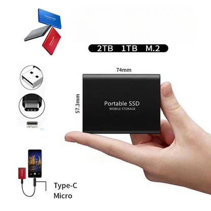 Draagbare SSD-Schijf 2TB Ultrasnelle Externe Harde Schijf USB-C voor Laptop PC Zwart Blauw Rood Dataopslag Backup
