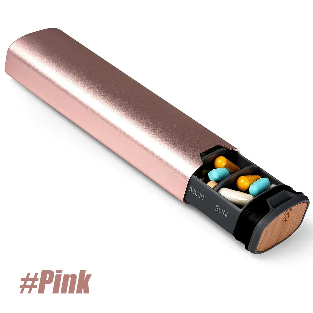 Weekpillenbox 7 Vakken Aluminium Hout Zwart Blauw Roze Zilver Medicijnbox Supplementen Dagelijks Pillenorganizer BPA-Vrij Premium Organizer