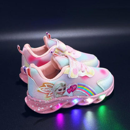 LED kinderschoenen glitter regenboog roze klittenband spelen wandelen lichtgevende sneakers meisjes