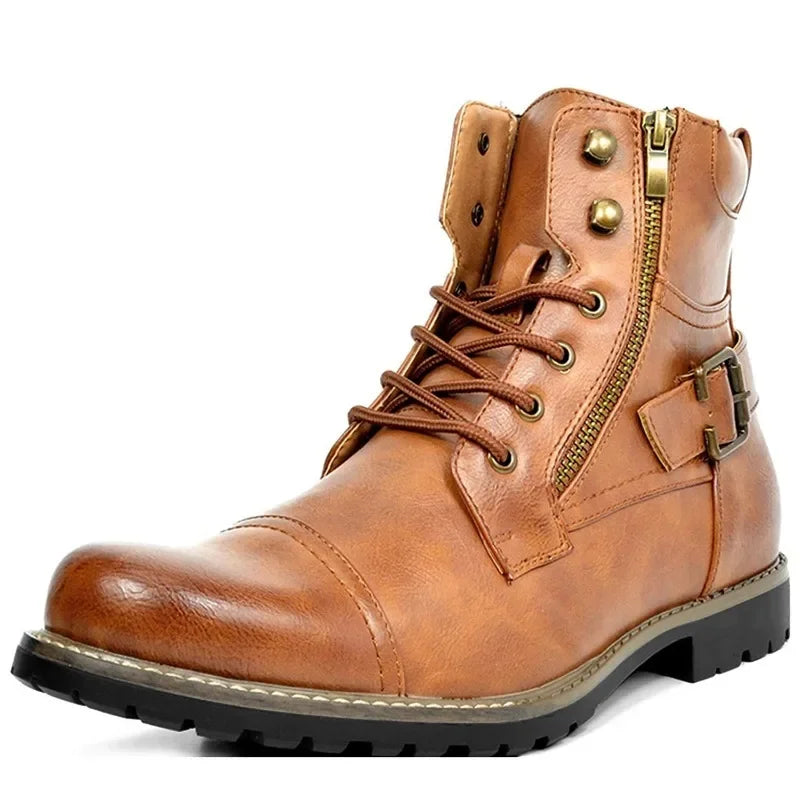 Heren Leren Boots Robuust met Vetersluiting en Gesp