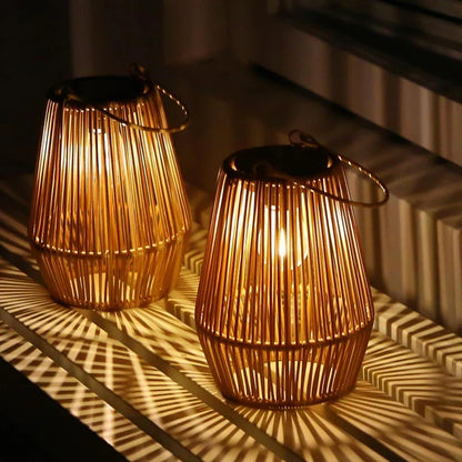 Rotan Solar Lantaarn met LED Verlichting voor Tuin en Terras - Waterdicht IP65 met Automatische Schemersensor