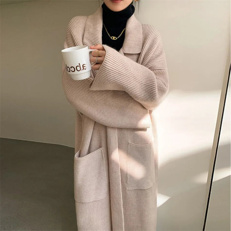 Dame Gebreide Jas Warm en Stijlvol Zwart
