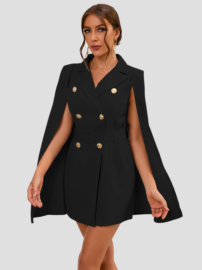 Jurk Blazer met Gouden Knopen en Cape Stijl London