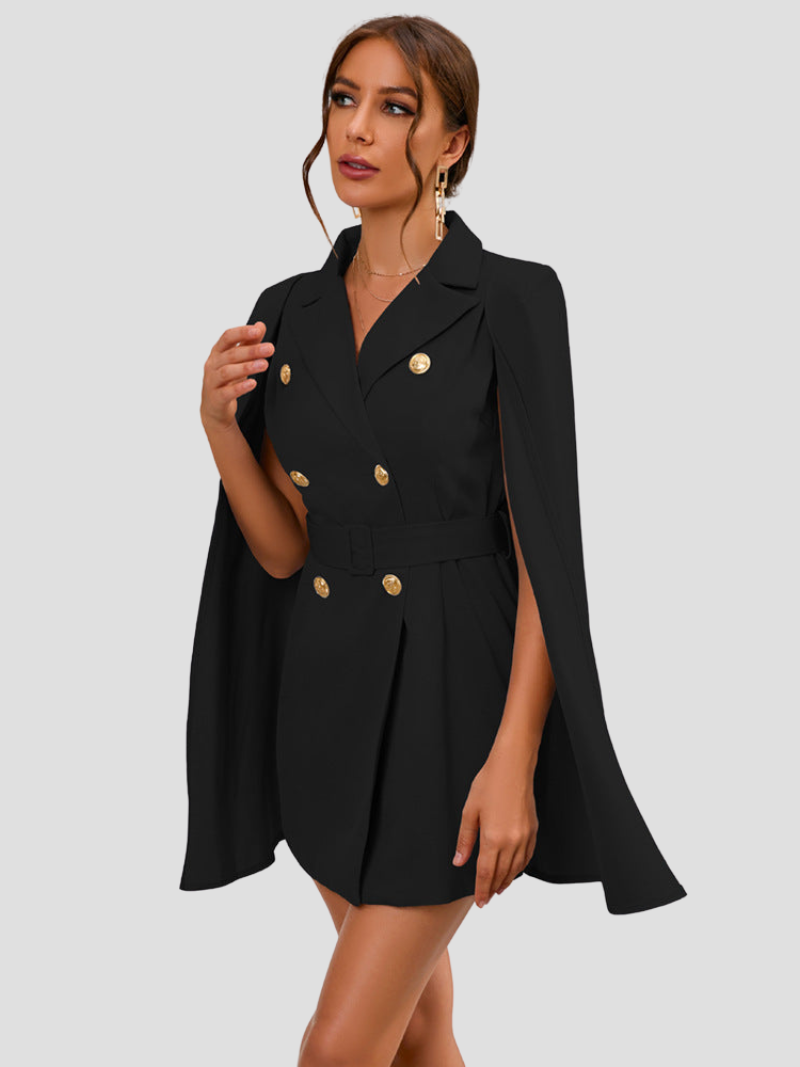 Jurk Blazer met Gouden Knopen en Cape Stijl London