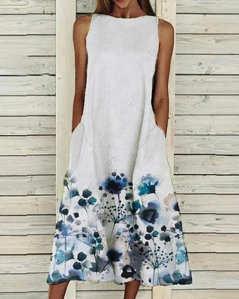 Midi Jurk met Bloemenprint Stempelpatroon Zomerjurk - StudioMarella