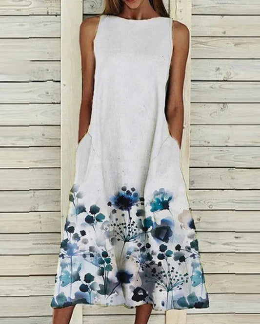 Midi Jurk met Bloemenprint Stempelpatroon Zomerjurk - StudioMarella