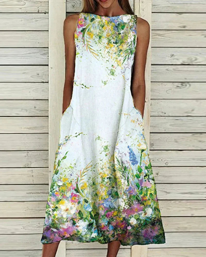 Midi Jurk met Bloemenprint Stempelpatroon Zomerjurk