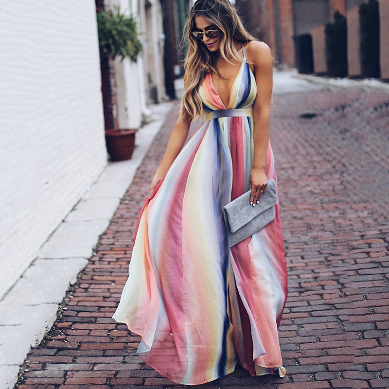 Lange Jurk V-hals Soepelvallend Elegante Zomerjurk