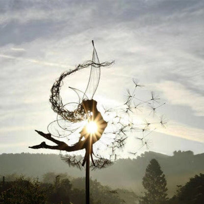 Metalen Tuinsteker Fee met Paardenbloem 75cm Decoratie voor Tuin Gazon Bloembak Magisch Sprookjesbeeld Windbestendig Fantasiebeeld Fantasieliefhebbers Romantische Tuininrichting Dromerig Accent
