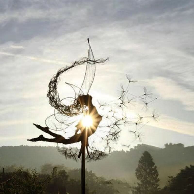 Metalen Feeën Tuinornament met Paardenbloem 60cm Hoogte Decoratief Sculptuur voor Tuin Terras Buitendecoratie