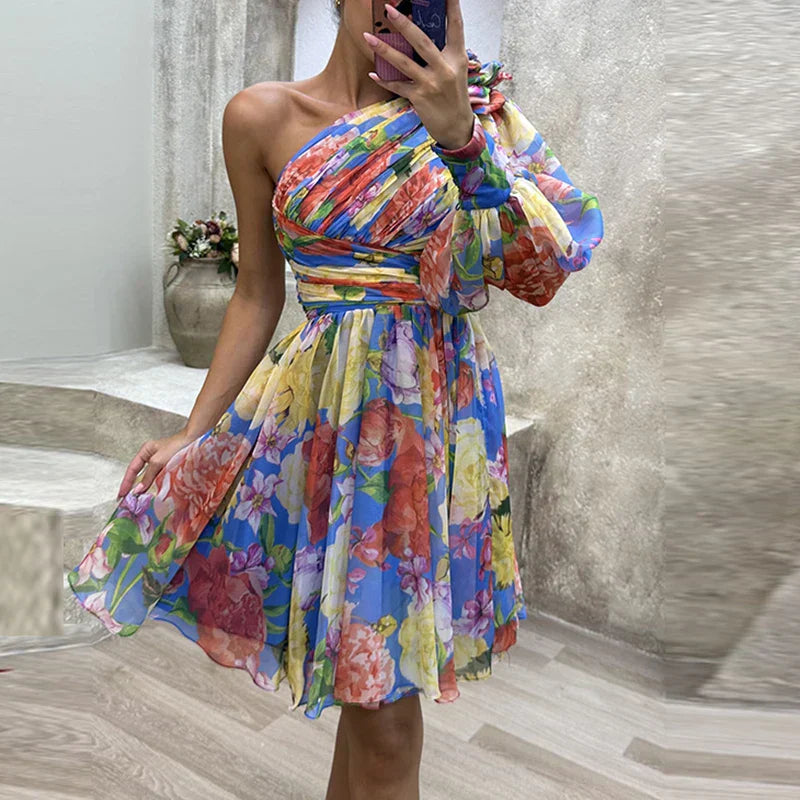 Vrouwelijke Zomerjurk Bloemenprint Off-shoulderjurk Jurk voor Vrouw