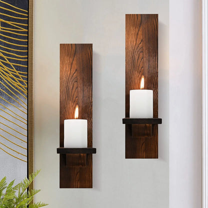 Japandi Wandkandelaar Hout Rustiek Set 2 Stuks Wandmontage Kaarsenhouder Woonkamer Slaapkamer Vintage Muur Decoratie Pilaarkaars Houder