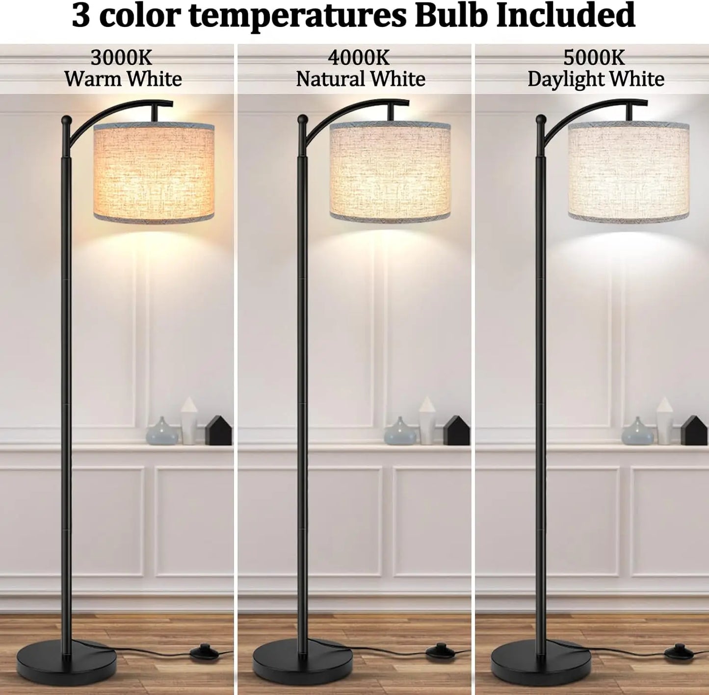 Boog Vloerlamp Met Stoffen Kap 3 Lichtkleuren LED Modern Woonkamer
