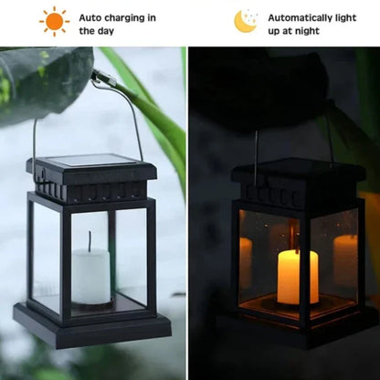 Zonne-energie Lantaarn met Kaarsvlam Effect voor Tuin & Terras – Waterdicht IP65 LED Tuinlantaarn Automatische Schemersensor