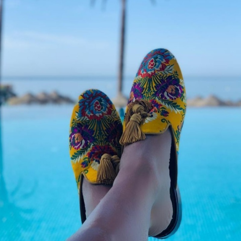 Vrouwenschoenen Bloemenprint met Kwastjes