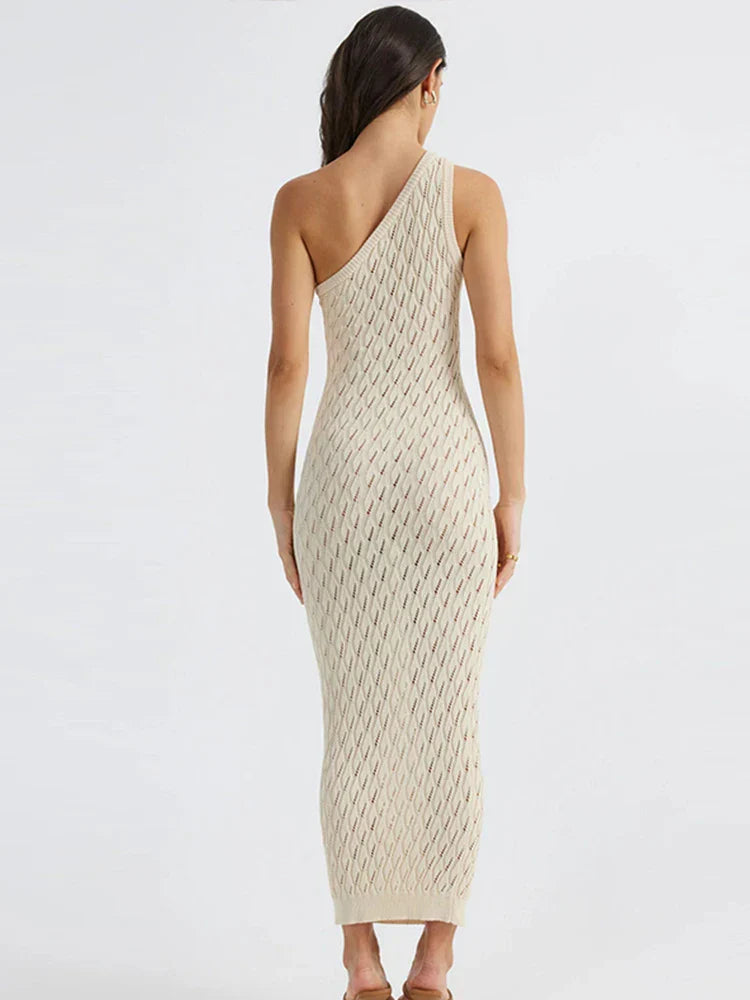 Vrouwelijke Zomerjurk Lange Asymmetrische Knit Jurk